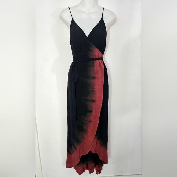 Express Dresses & Skirts - Express Red & Black Tie Dye Wrap Maxi Dress